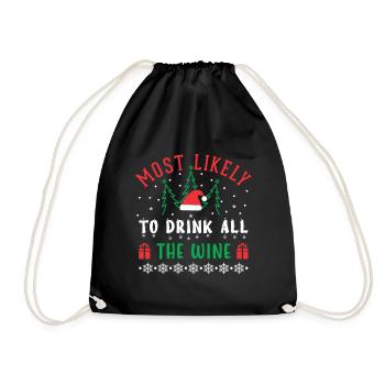 Most Likely To Drink All The Wine - Christmas - Drawstring Bag - black - Front