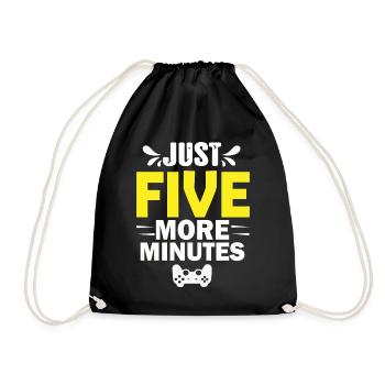 Just Five More Minutes - Funny Gaming Saying - Drawstring Bag - black - Front
