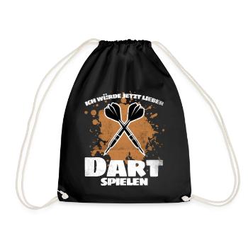 Dart Spruch"Ich würde jetzt lieber Dart spielen!" - Turnbeutel - Schwarz - Vorne