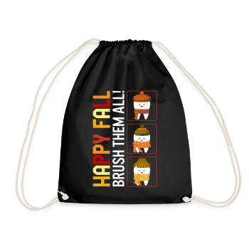 Thanksgiving Shirt, Happy Fall Brush Them All Tee - Drawstring Bag - black - Front