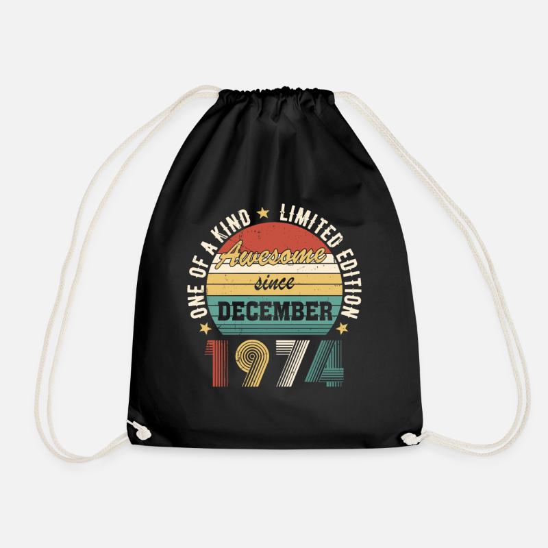 Awesome since December 1974 Birthday Gift - Drawstring Bag - black