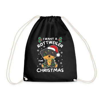 I want a Rottweiler for Christmas cute dogs - Drawstring Bag - black - Front