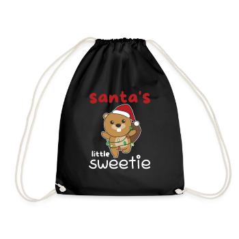 Beaver Christmas Santa's little sweetie - Drawstring Bag - black - Front