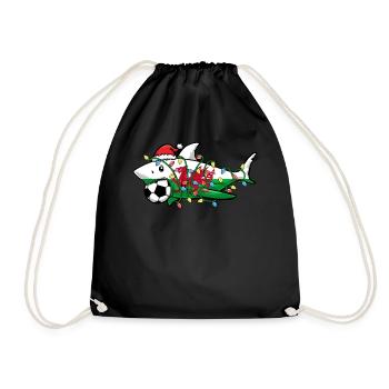 Christmas Shirt, Santa Shark Soccer Jersey - Drawstring Bag - black - Front