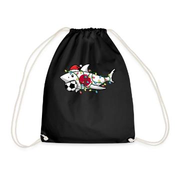 Christmas Shirt, Santa Shark Soccer Jersey - Drawstring Bag - black - Front