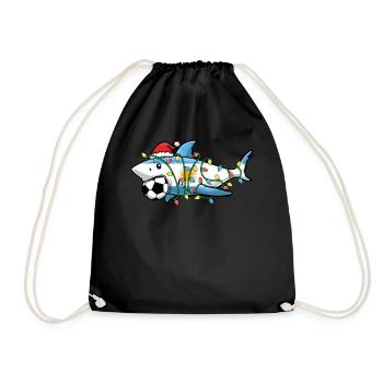 Christmas Shirt, Santa Shark Soccer Jersey - Drawstring Bag - black - Front