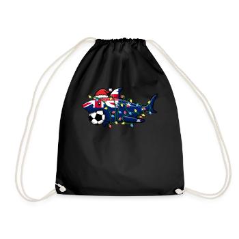 Christmas Shirt, Santa Shark Soccer Jersey - Drawstring Bag - black - Front