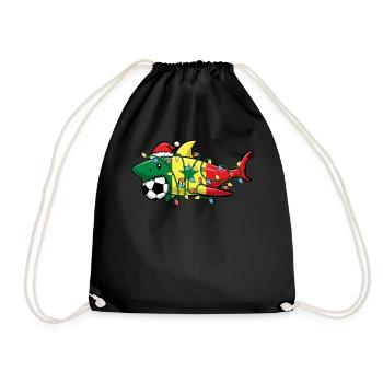 Christmas Shirt, Santa Shark Soccer Jersey - Drawstring Bag - black - Front
