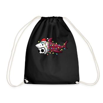 Christmas Shirt, Santa Shark Soccer Jersey - Drawstring Bag - black - Front