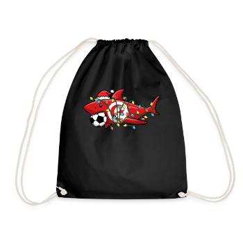 Christmas Shirt, Santa Shark Soccer Jersey - Drawstring Bag - black - Front