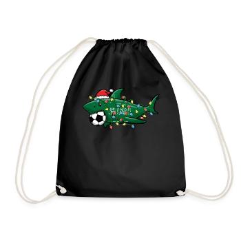Christmas Shirt, Santa Shark Soccer Jersey - Drawstring Bag - black - Front