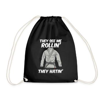 They See me Rollin They Hatin Jiu Jitsu BJJ - Drawstring Bag - black - Front