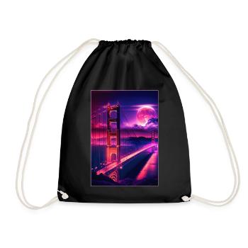 San Francisco Vaporwave Aesthetic Retro Style Art - Drawstring Bag - black - Front