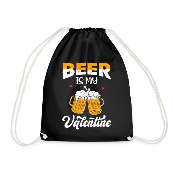 Valentine's Day Joke Pun - Beer Is My Valentine - Drawstring Bag - black - Front
