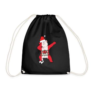 Soccer Boy Dabbing Polar Bear Christmas Hat - Drawstring Bag - black - Front