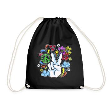 Hippie Geschenk Acidhead Flowerpower Hippi Hippy - Turnbeutel - Schwarz - Vorne