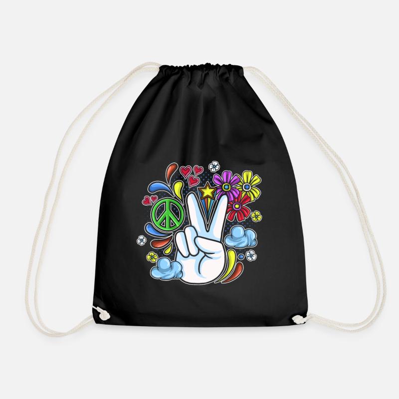 Hippie Gift Acidhead Flowerpower Hippi Hippy - Drawstring Bag - black