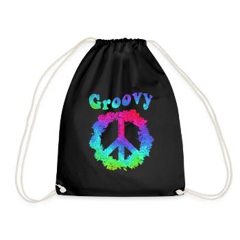 Hippie Tshirt Peace Movement Woodstock Boho Groove - Drawstring Bag - black - Front