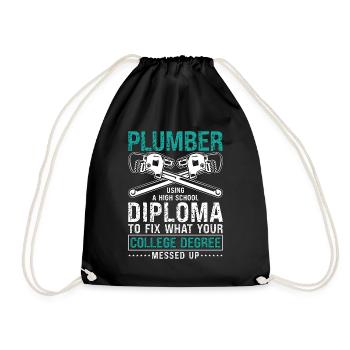 Plumber Using A High Tool Plumbing Pipe Plumbers - Drawstring Bag - black - Front