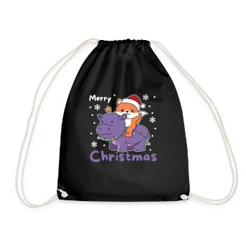 Christmas Hippo Fox Merry Christmas Hippo - Drawstring Bag - black - Front