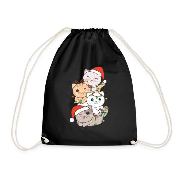 Cat Christmas Tree Christmas Animals Cats - Drawstring Bag - black - Front