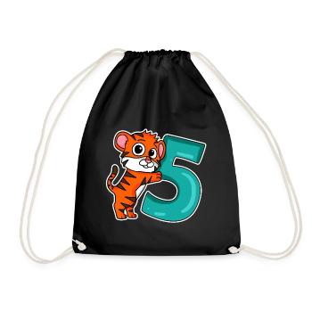 5 years old - 5 birthday with animal motif - Drawstring Bag - black - Front