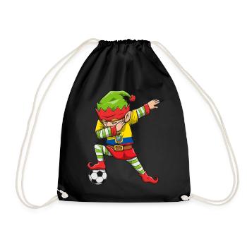 Soccer Boy Dabbing Elf Squad Christmas Jersey - Drawstring Bag - black - Front
