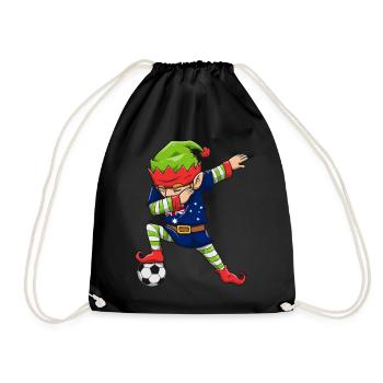 Soccer Boy Dabbing Elf Squad Christmas Jersey - Drawstring Bag - black - Front
