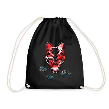 Japanese Oni Mask Cat Asian Japan - Drawstring Bag - black - Front