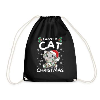 I want a cat for Christmas cute cats - Drawstring Bag - black - Front