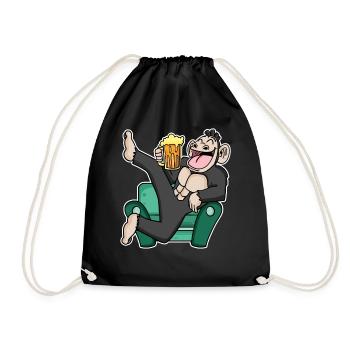 Funny monkey drinks beer - Drawstring Bag - black - Front