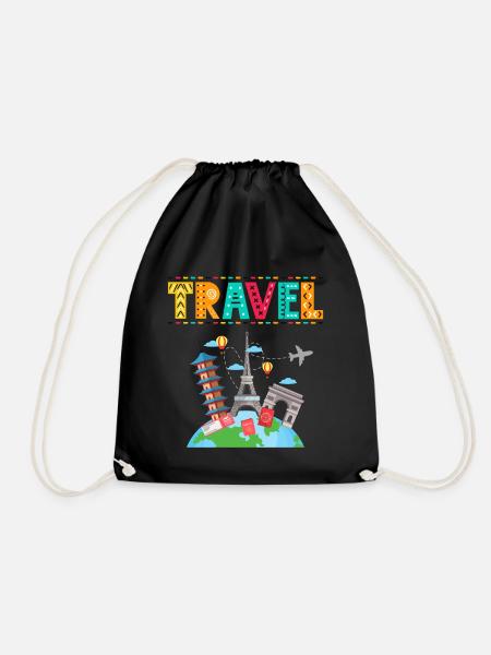 Travel - Gift idea for travel lovers - Drawstring Bag - black