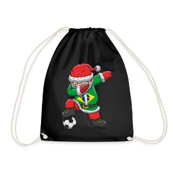 Soccer Boy Dabbing Santa Christmas Jersey Brazil - Drawstring Bag - black - Front