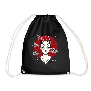 Japanese Woman With Oni Mask Japan Manga Anime - Drawstring Bag - black - Front