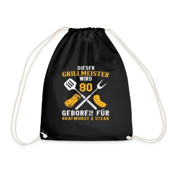 Lustiger Grillen Grill 80 Geburtstag Spruch - Turnbeutel - Schwarz - Vorne