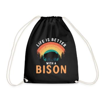 Life is better with a bison cow bison buffalo - Drawstring Bag - black - Front