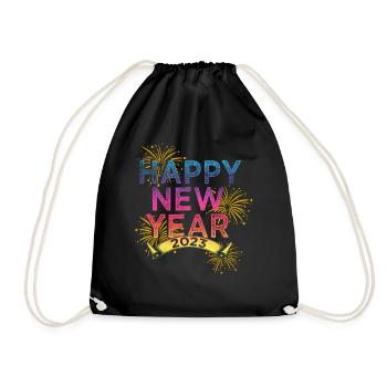 Neujahr 2023 Silvester Happy New Year - Turnbeutel - Schwarz - Vorne