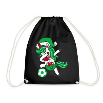 Fußball Mädchen Dabbing Einhorn Weihnachtshut Schal - Turnbeutel - Schwarz - Vorne