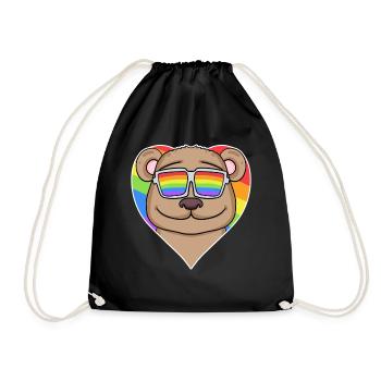 Gay Rainbow Heart Animal Bear - Drawstring Bag - black - Front