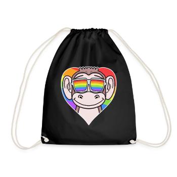 Gay Animal Monkey Rainbow Heart - Drawstring Bag - black - Front