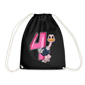 4 Jahre alt - 4. Geburtstag mit Tier Motiv - Turnbeutel - Schwarz - Vorne