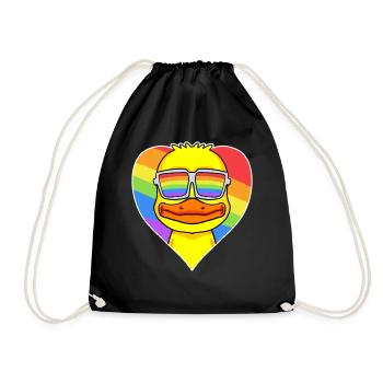 Gay Tier Ente Regenbogen Herz - Turnbeutel - Schwarz - Vorne