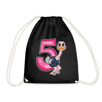5 Jahre alt - 5. Geburtstag mit Tier Motiv - Turnbeutel - Schwarz - Vorne