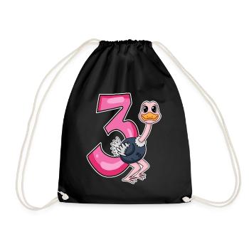 3 Jahre alt - 3. Geburtstag mit Tier Motiv - Turnbeutel - Schwarz - Vorne