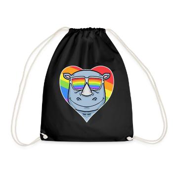 Gay Regenbogen Herz Tier Nashorn - Turnbeutel - Schwarz - Vorne