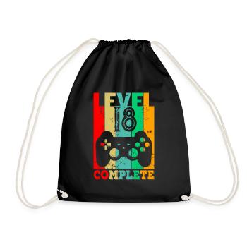 Level 18 Complete - Birthday 18 Years Gift - Drawstring Bag - black - Front
