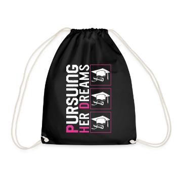 PHD Shirt, Pursuing Her Dreams Graduation Cap - Drawstring Bag - black - Front