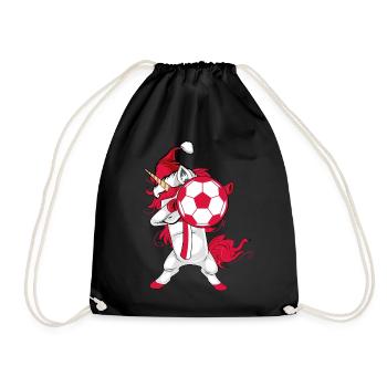 Soccer Girl Dabbing Unicorn Christmas Hat Scarf - Drawstring Bag - black - Front