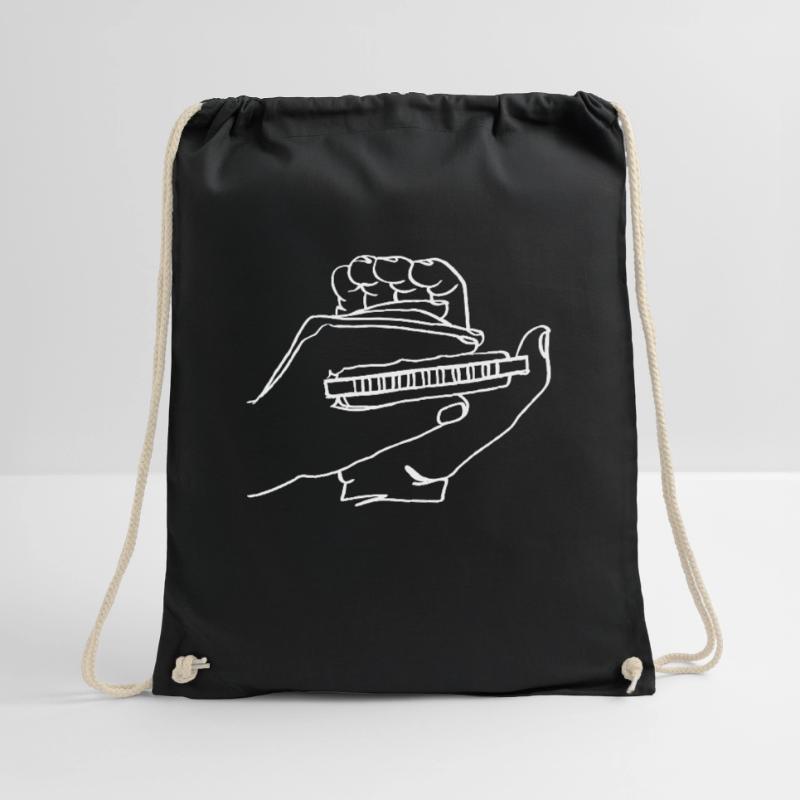 Harmonica Oneline Art - Harmonica Player Drawstring Bag