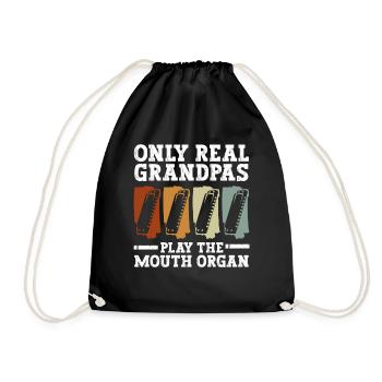 Only real grandpas play harmonica musicians - Drawstring Bag - black - Front